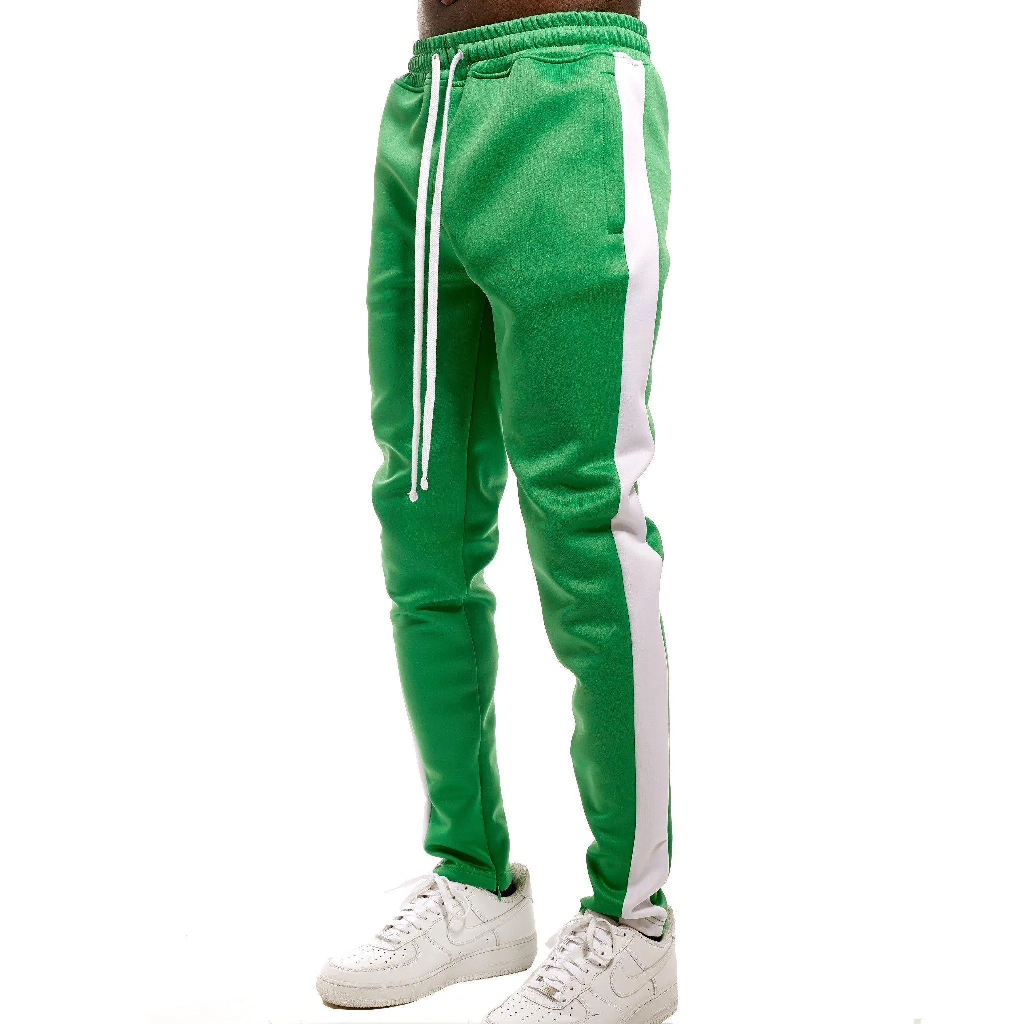 401 Green Track Pants - White Stripe