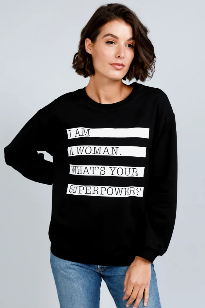 HENLEY SWEATSHIRT BLACK - I AM WOMAN - FINAL CLEARANCE
