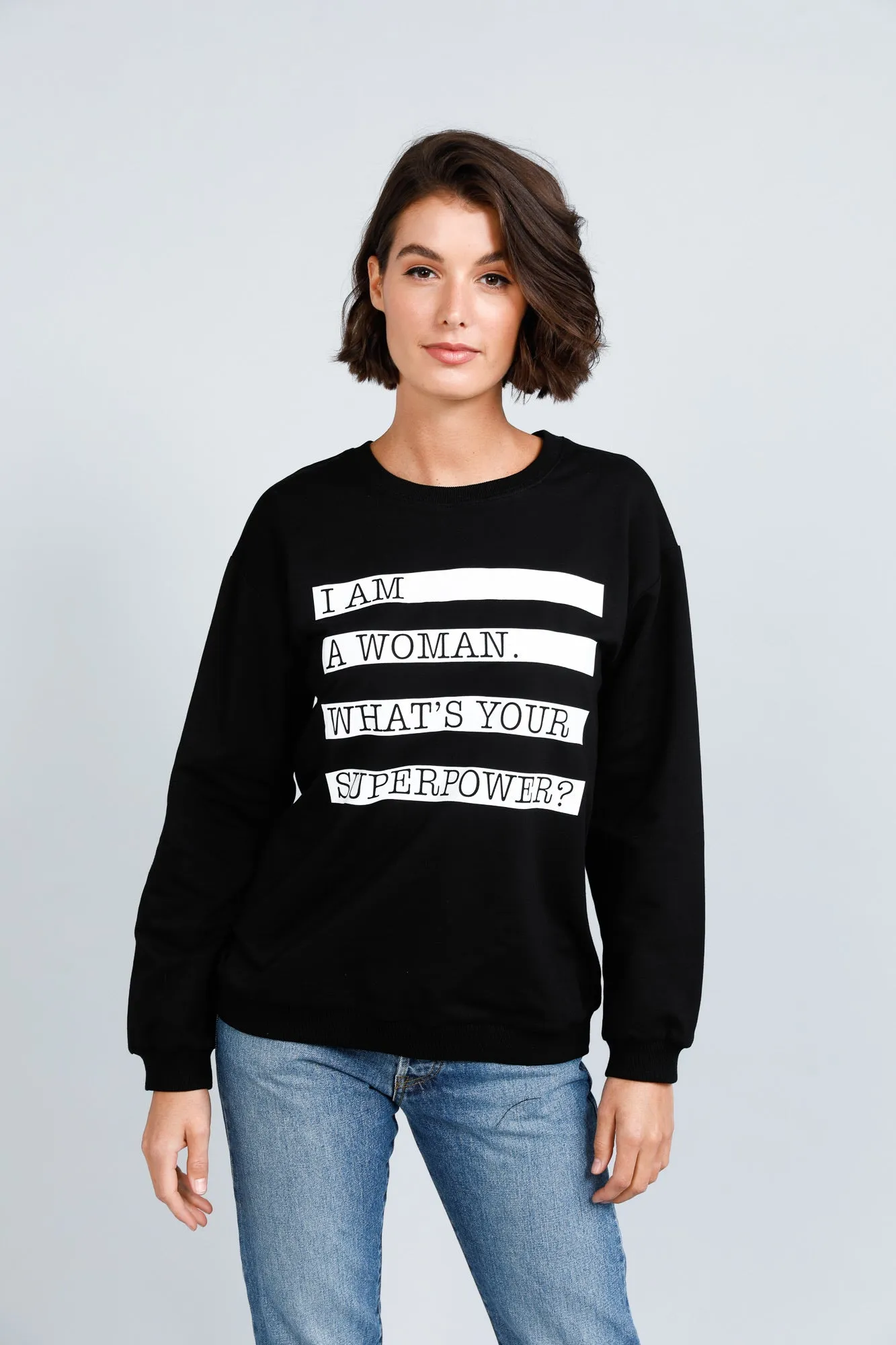 HENLEY SWEATSHIRT BLACK - I AM WOMAN - FINAL CLEARANCE
